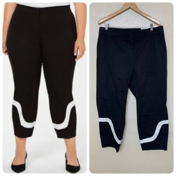 ALFANI Womens Plus Color Block Cropped Casual Office Ankle Pants Size 22W Black - Picture 1 of 9